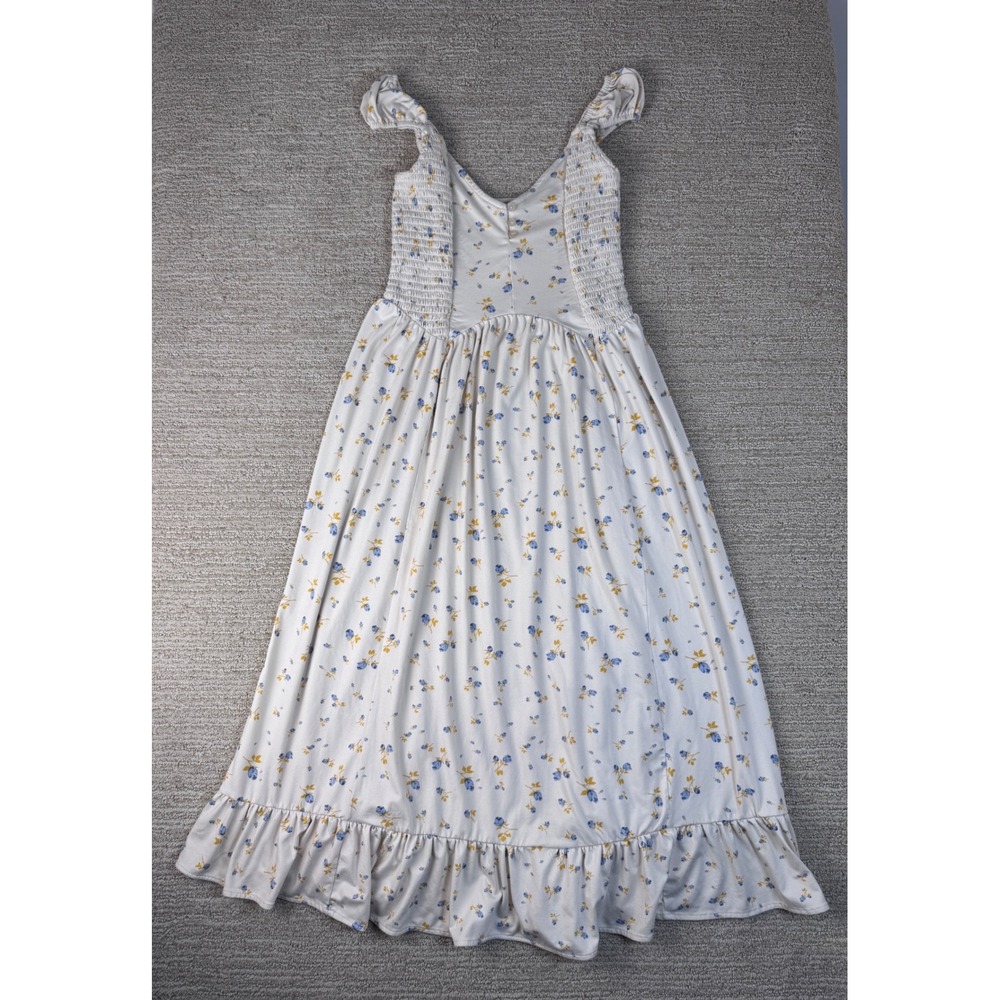 Urban Outfitters Cottagecore Floral Smocked Maxi Dress Cream Blue Ruffle Small